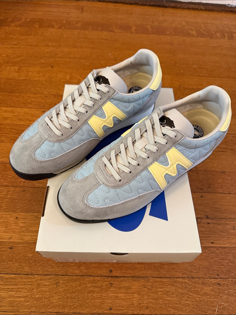 Light Blue & Yellow Quilted Athletic Sneakers for Women